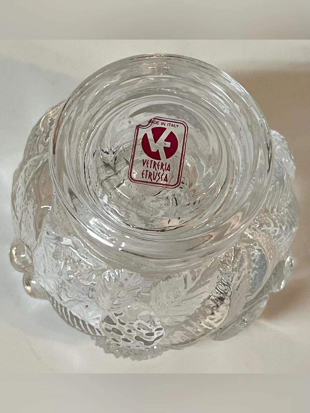 Vetreria Etrusca Italy Clear Crystal Candle Holder Ornate Pinecones Acorns Bells